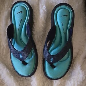 Nike Black and Teal Women's Sandals